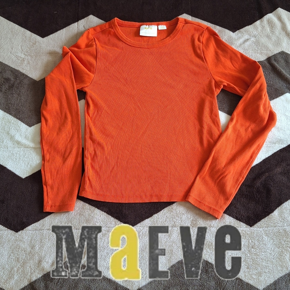 Maeve Anthropologie ribbed long-sleeve crew-neck top
